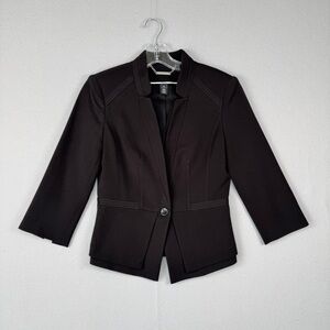 WHITE HOUSE‎ BLACK MARKET Tailored Black Blazer 00 One Button Peplum 3/4 Sleeve